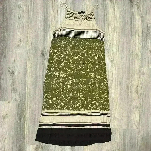 Prana Green Brown Earthy Modal Sleeveless Lightweight Midi Dress Pockets Size S - Picture 1 of 9